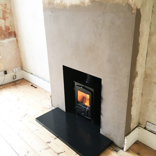 Solid Fuel Stove with Honed Slate Hearths